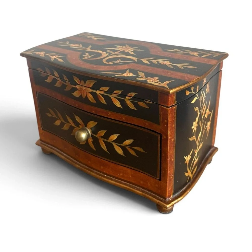 Chintz & Company Florentine Safari Box Hand Painted Wood Keepsake Jewelry Chest